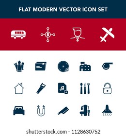 Modern, simple vector icon set with whistle, architecture, gold, document, business, game, airplane, finance, sign, equipment, plane, road, piece, competition, referee, speed, building, flight icons