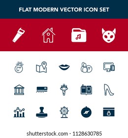 Modern, simple vector icon set with space, greece, sky, location, shopping, glass, construction, work, conditioning, travel, alcohol, tourism, lips, ball, alien, conditioner, female, card, drink icons