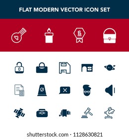 Modern, simple vector icon set with road, sign, winner, background, planet, place, banking, saturn, protection, wax, street, fashion, unlock, computer, money, diskette, finance, music, musical icons