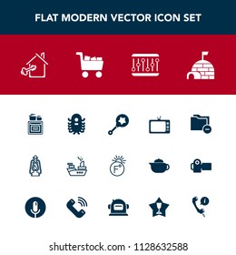 Modern, simple vector icon set with snow, child, house, metal, data, vintage, war, lamp, technology, monster, marine, temperature, rattle, document, folder, arctic, cooking, sea, key, business icons