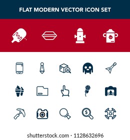 Modern, simple vector icon set with safety, white, suit, finger, touchscreen, guitar, food, musical, phone, sign, technology, report, male, file, burger, plastic, business, finance, button, ice icons