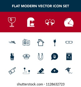 Modern, simple vector icon set with biker, bucket, home, helmet, motorcycle, wireless, hygiene, ice, sailor, cell, wine, flight, antenna, destruction, alcohol, toothpaste, fashion, sunglasses icons