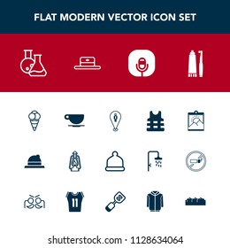 Modern, simple vector icon set with technology, safety, head, lantern, headwear, metal, fashion, health, travel, ball, location, food, medicine, toothbrush, picture, map, life, cappuccino, cap icons