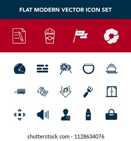 Modern, simple vector icon set with wind, paper, water, table, motorcycle, layout, watch, dessert, sea, lollipop, file, speed, road, gadget, internet, map, travel, country, location, template icons