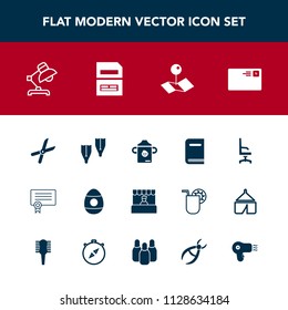 Modern, simple vector icon set with book, map, home, work, sea, store, interior, market, comfortable, decoration, pruning, location, garden, certificate, food, flipper, lamp, gardening, spring icons
