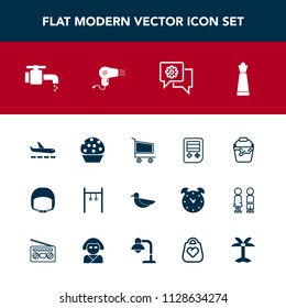 Modern, simple vector icon set with retail, bathroom, equipment, cake, clean, dessert, market, piece, chat, mobile, plane, nature, animal, food, arrow, sky, sweet, belt, button, airport, faucet icons