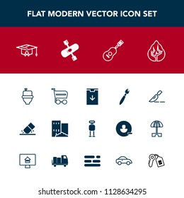 Modern, simple vector icon set with doctor, music, estate, restroom, building, forest, download, paint, bathroom, shop, trolley, buy, nature, guitar, house, business, cyborg, college, erase, web icons