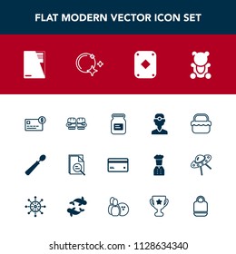 Modern, simple vector icon set with summer, card, clinic, tool, boxing, poker, bank, dinner, banking, food, fight, sign, kitchen, balance, grass, picnic, file, sport, moon, metal, competition icons
