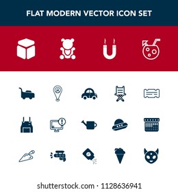 Modern, simple vector icon set with sign, automobile, coupon, car, monitor, cook, mower, travel, pinafore, transportation, pin, map, uniform, chair, cocktail, computer, equipment, internet, can icons