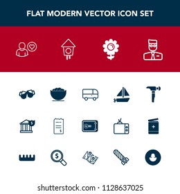 Modern, Simple Vector Icon Set With Saw, Pub, Transport, White, Wooden, Dish, Online, Profile, Bar, Bill, Ship, Flower, Hammer, Empty, Road, Web, User, House, Financial, Floral, Birdhouse, Paper Icons