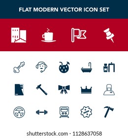 Modern, simple vector icon set with cafe, nation, coffee, vintage, old, lock, map, bathroom, flag, toilet, key, xray, drink, paper, door, suit, office, cappuccino, machine, national, building icons