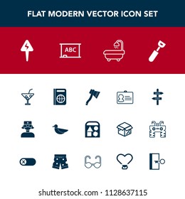 Modern, simple vector icon set with animal, cooking, bear, cocktail, modern, glass, care, energy, board, nature, passport, immigration, bird, play, spoon, document, sign, name, juice, ball, axe icons