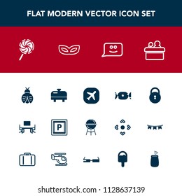 Modern, simple vector icon set with business, meat, road, office, lady, home, lollipop, desk, vehicle, face, party, celebration, security, cooking, work, carnival, water, boiler, table, public icons