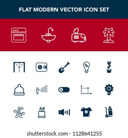 Modern, simple vector icon set with tropical, head, tool, wallet, mobile, van, map, handle, cap, architecture, nature, turn, personal, room, fashion, door, deactivate, finance, pot, off, energy icons