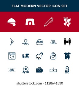 Modern, simple vector icon set with pool, clean, spaceship, restaurant, morning, medicine, rocket, water, button, bed, washer, flower, education, swimming, laboratory, technology, floral, mixer icons
