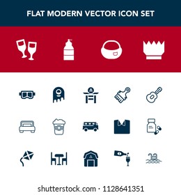 Modern, simple vector icon set with luxury, musical, guitar, queen, coffee, white, cup, alien, wine, furniture, paint, bedroom, transportation, summer, taiko, monster, space, cafe, brush, glass icons
