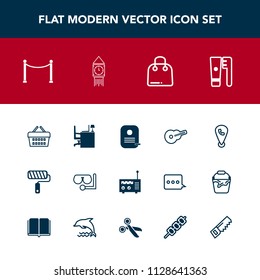 Modern, simple vector icon set with market, location, fashion, paper, identity, hygiene, phone, mobile, store, retail, clock, desk, mask, music, equipment, glass, tool, guitar, care, health, buy icons