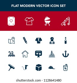 Modern, simple vector icon set with fashion, man, clothes, equipment, sale, house, pen, map, sport, medicine, boy, reel, male, building, kid, architecture, location, poker, child, game, play icons