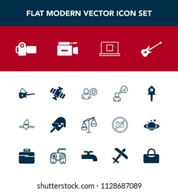 Modern, simple vector icon set with space, tropical, photographer, bird, internet, sweet, food, nest, spring, business, video, surfer, microphone, technology, surf, profile, white, guitar, web icons