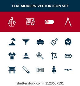 Modern, simple vector icon set with space, exploration, engineering, filter, costume, conditioner, palm, off, truck, , travel, search, sea, science, vehicle, asia, deactivate, island, kimono icons