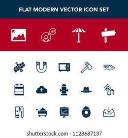 Modern, simple vector icon set with construction, hammer, station, direction, fire, tool, wagasa, planet, japan, magnetic, transportation, space, picture, department, hydrant, cloud, business icons