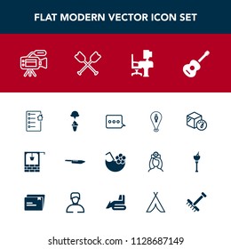 Modern, simple vector icon set with estate, contract, box, music, guitar, juice, office, glass, table, work, drink, stone, knife, bucket, pin, cream, business, old, package, location, kitchen icons