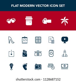 Modern, simple vector icon set with aid, alcohol, jar, money, picture, drink, pub, emergency, video, box, fashion, honey, media, web, finance, style, safe, business, cross, leaf, sweet, bank icons