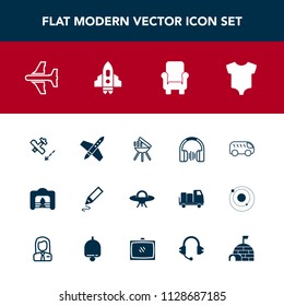 Modern, simple vector icon set with arctic, flight, grill, stereo, bus, airplane, technology, move, craft, space, audio, christmas, house, kid, clothing, office, direction, clothes, igloo, sound icons
