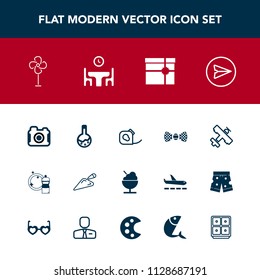 Modern, Simple Vector Icon Set With Photographer, Equipment, Tie, Communication, Ventilator, Email, Present, Medicine, Home, Tape, Food, Dinner, Airplane, Construction, Camera, Family, Icecream Icons