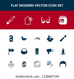 Modern, simple vector icon set with privacy, nature, fashion, money, hotel, pants, jam, dinner, eye, house, bird, chinese, travel, backpack, rucksack, stationery, bag, wildlife, spoon, pen, home icons