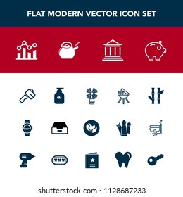 Modern, simple vector icon set with coffee, money, file, smart, bottle, time, axe, bbq, bank, bamboo, liquid, construction, gadget, barbecue, nature, trend, cash, sea, folder, hygiene, business icons