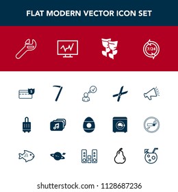 Modern, simple vector icon set with equipment, cash, service, pruning, floral, tool, business, wrench, gardening, online, bank, cut, money, speaker, complete, support, garden, loud, easter, file icons