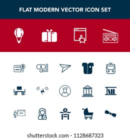 Modern, simple vector icon set with internet, parachuting, table, energy, website, record, male, style, message, desk, jump, fashion, office, music, mask, send, audio, balance, web, clothing icons