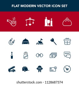 Modern, simple vector icon set with exercise, pole, technology, holiday, yacht, food, equipment, sailboat, spice, sail, medicine, clothing, leather, gift, fashion, laboratory, magnetic, sport icons