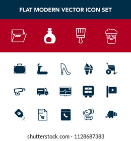 Modern, simple vector icon set with white, dessert, fashion, file, object, office, style, coffee, medical, wheelchair, fitness, mug, folder, paintbrush, sweet, oil, treadmill, brush, heart, high icons