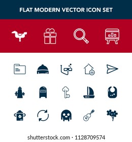 Modern, simple vector icon set with blank, old, mailbox, kid, folder, key, horse, mail, envelope, file, package, business, internet, chart, child, template, sport, paper, search, scuba, metal icons