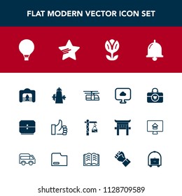 Modern, simple vector icon set with success, call, construction, blossom, clean, parachuting, hotel, extreme, up, transportation, blue, care, home, saw, parachute, kitchen, rail, nature, star icons