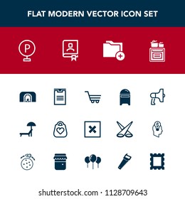 Modern, simple vector icon set with beach, sunbed, chair, loud, object, modern, leather, summer, fire, post, delivery, lot, box, file, sign, fireplace, bag, vehicle, fashion, road, umbrella, car icons
