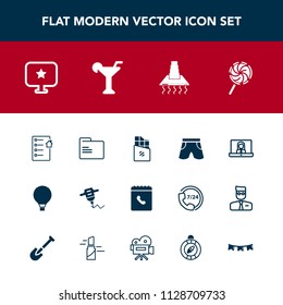 Modern, simple vector icon set with hand, office, technology, work, communication, estate, parachuting, computer, white, parachute, sky, machine, blank, template, dessert, internet, equipment icons
