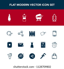 Modern, simple vector icon set with touchscreen, cleaner, game, sign, barrier, barbecue, technology, display, fence, nature, web, meat, star, cooking, carrot, vegetable, play, dress, fashion icons