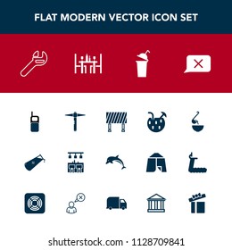 Modern, simple vector icon set with restaurant, science, coffee, drink, mobile, road, dinner, nature, background, equipment, glass, phone, juice, chemical, traffic, repair, old, box, bar, sign icons