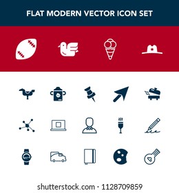 Modern, simple vector icon set with nature, pin, home, horse, profile, cursor, ice, technology, play, male, bird, sheriff, hat, milk, internet, food, map, atom, bottle, child, chemistry, west icons