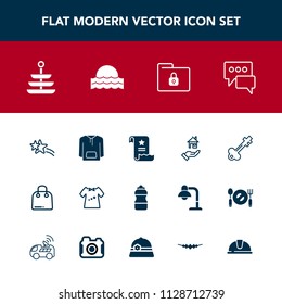 Modern, simple vector icon set with falling, sunset, door, fashion, retail, holiday, property, bubble, star, file, document, estate, kid, key, speech, clothing, vintage, office, sunrise, jacket icons