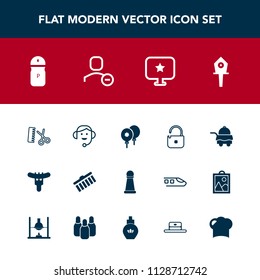 Modern, simple vector icon set with spring, dinner, shape, computer, star, meat, security, call, hotel, hairdresser, hotdog, salt, house, birthday, room, decoration, spice, game, birdhouse, nest icons