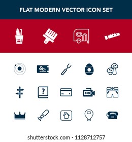Modern, simple vector icon set with fork, planet, hygiene, coupon, nature, restaurant, galaxy, sound, musical, edible, plastic, dinner, white, van, music, graphic, pen, card, knife, paper, money icons