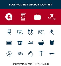 Modern, simple vector icon set with baby, health, internet, pole, clothing, style, water, web, faucet, call, seat, field, science, sink, flight, plane, account, technology, sign, add, bathroom icons