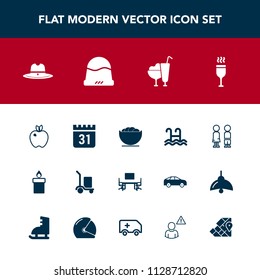 Modern, simple vector icon set with sign, girl, empty, organic, delivery, dish, dessert, happy, standing, healthy, apple, cowboy, drink, fruit, boy, pool, texas, food, white, sheriff, wax, hat icons