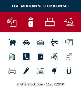 Modern, simple vector icon set with building, pepper, mask, transportation, chat, cart, jam, business, real, glass, sport, seasoning, nature, salt, taxi, estate, automobile, pie, vehicle, speech icons