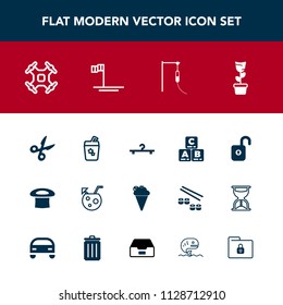 Modern, simple vector icon set with protection, technology, hanger, food, medical, cloakroom, home, fish, lock, drink, folder, aerial, play, hat, room, ice, toy, cocktail, file, baja, helicopter icons