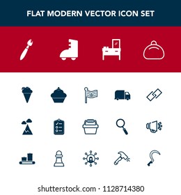 Modern, simple vector icon set with agriculture, flag, bag, cream, skating, basket, sickle, america, blue, style, interior, furniture, leather, roller, hyperlink, national, list, home, store icons